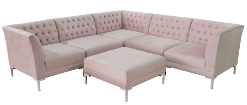 Pink Corner sofa Stool Chesterfield Sofas Furniture xxl Big Textill Fabric Sofas 2pcs
