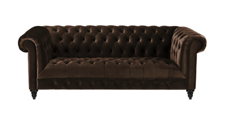 Brown Velvet Couch Luxury Upholstery Chesterfield Furniture Sofa with Buttons Three Seater