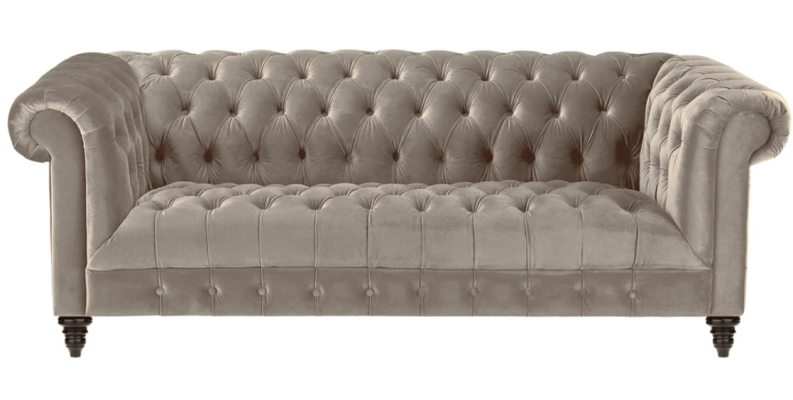 Beige Velvet Couch Luxury Upholstery Chesterfield Furniture Sofa with Buttons Three Seater