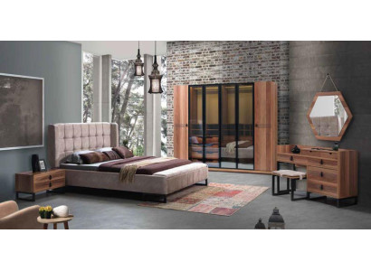 Bedroom set 5 pieces. Luxury Bed 2x Bedside table Chest of drawers Wardrobe Wood new