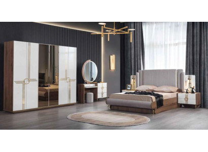 Complete e Bedroom Luxury Furniture Bed Wardrobe Chest of drawers Bedside table Wood 5pcs.