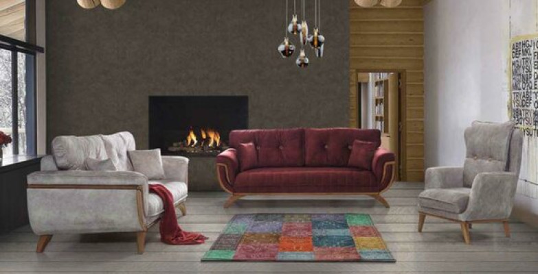 Luxury Three Seater Modern Couch Furniture Red Couches Sofas Fabric Textile