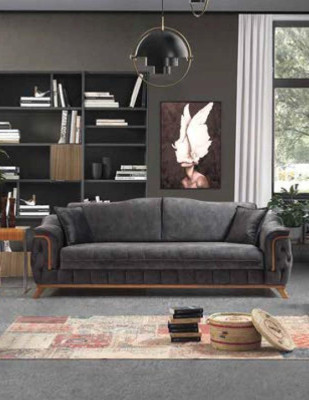 Sofa 3 Seater Sofas Seat Fabric Black Textile Upholstery Living room