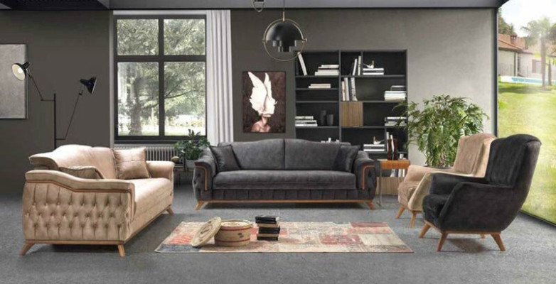 Sofa 3 Seater Sofas Seat Fabric Black Textile Upholstery Living room