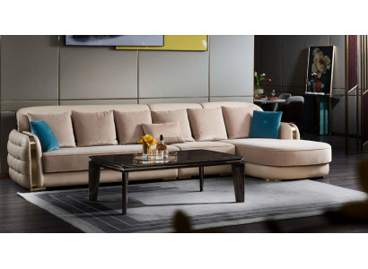 Corner sofa Leather Beige Luxury Living landscape Couch Corner suite Sofas Furniture Design