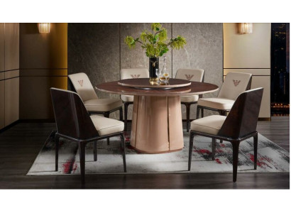 Leather Luxury Beige Group Armchair Modern Design Furniture Dining room Wood 6 Chairs