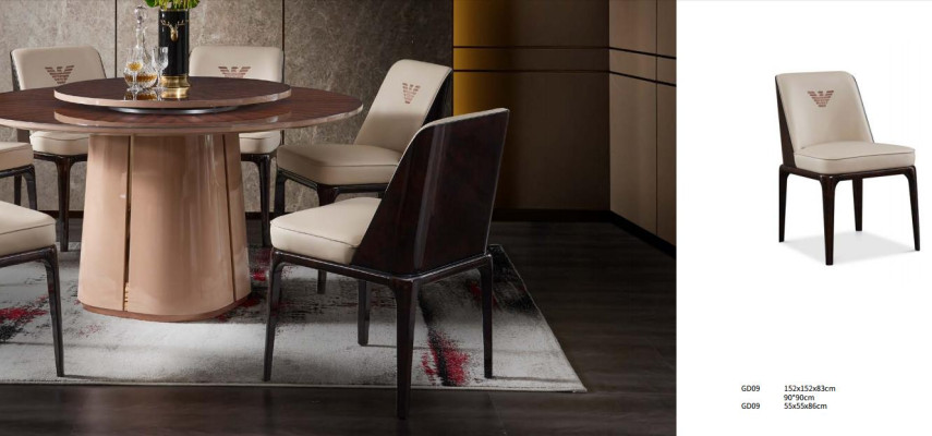 Leather Luxury Beige Group Armchair Modern Design Furniture Dining room Wood 6 Chairs