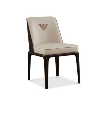 Leather Luxury Beige Group Armchair Modern Design Furniture Dining room Wood 6 Chairs