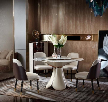 Dining table 4x Chairs Round Luxury dining set Design Group Dining room Furniture 5pcs.