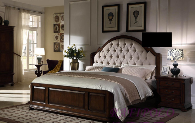 Bed Upholstered bed Luxury Double Bedroom Wood Leather Beds Chesterfield Furniture