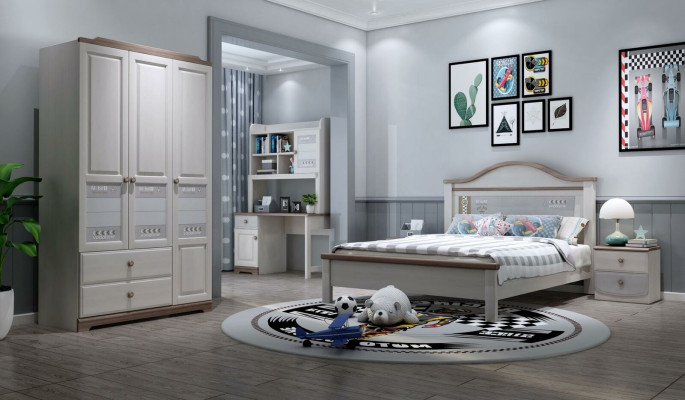 Bedroom Youth Children Room Set Modern Wardrobe Bedside table Table new 5-piece.