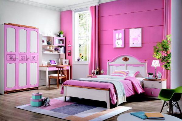 Modern Wardrobe Chest of drawers Table Wood 5 pcs. Bedroom Youth Children Room Set