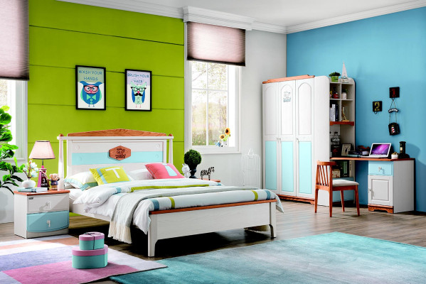 Complete youth room children's room set bed wardrobe chest of drawers 5 pieces real wood