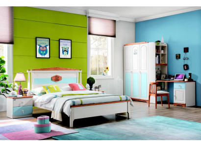 Complete youth room children's room set bed wardrobe chest of drawers 5 pieces real wood