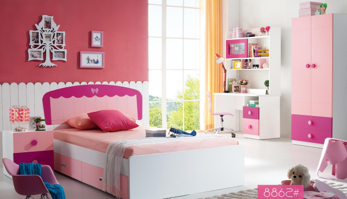 Set Table Bed Wardrobe Chest of drawers 4pcs Complete Youth Room Childrens room