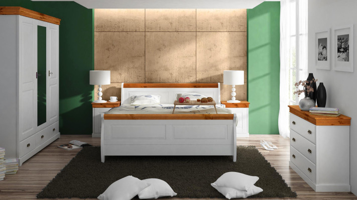 Landhfrom  Bed Wardrobe Bedside table Bedroom Complete Wood Set 5pcs new