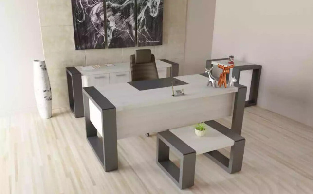 Gray Office Furnishings Desk Filing cabinet Chest of drawers Coffee table 3pcs. set