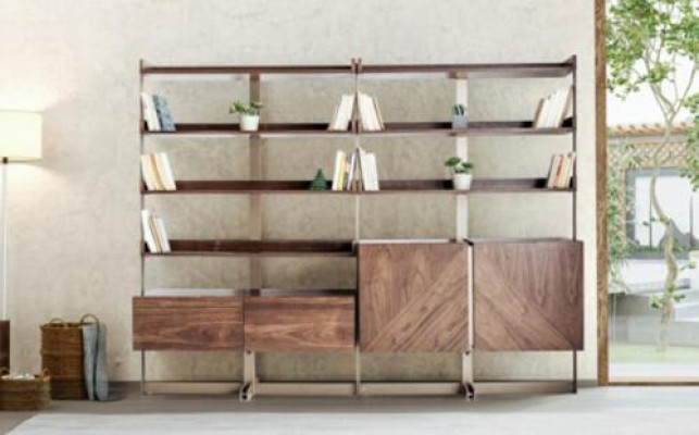 Modern Display case Living room Furniture Shelf Standing Shelf Real wood Furniture Brown Shelves