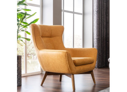Armchair Wing Chair Cocktail Chair Seater Modern Design Imitation Leather Yellow