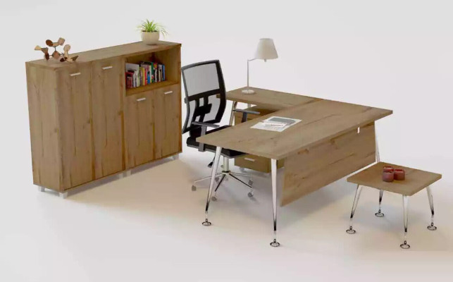 Wood Office Set Corner desk Chest of drawers 2x Filing cabinet Coffee table 4-piece set