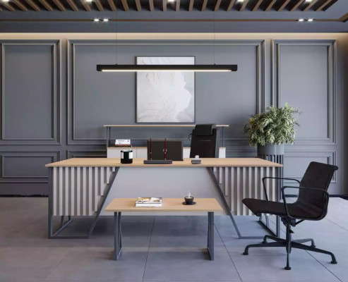 Light Gray Office Furnishings Office furniture Set Table Desk Wardrobe 3pcs