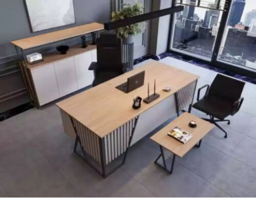 Light Gray Office Furnishings Office furniture Set Table Desk Wardrobe 3pcs