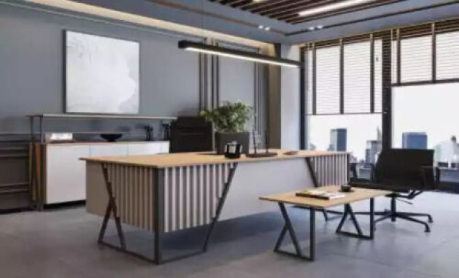 Light Gray Office Furnishings Office furniture Set Table Desk Wardrobe 3pcs