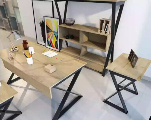 Brown furniture set Desk bookcase Coffee tables Console table 4 pieces.