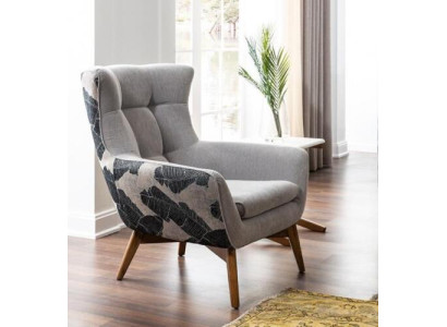 Armchair Wing Chair Cocktail Chair Seater Modern Design Gray Fabric Seat