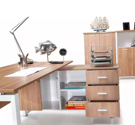 Corner table from Wood brown exclusive modern office furniture in the study room