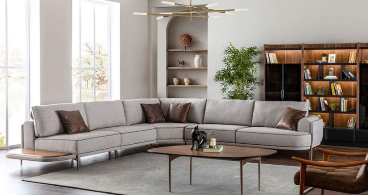 Corner sofa Fabric sofa L-shape Sofa Fabric Sofas Gray Modern Table Living landscape