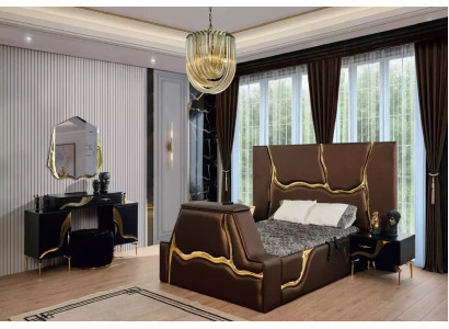 Luxury Bedroom Set Bed Bedside table Gold Dressing table Bedside tables 5 pieces