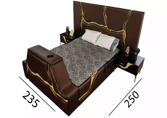 Luxury Bedroom Set Bed Bedside table Gold Dressing table Bedside tables 5 pieces