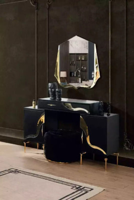 Luxury Bedroom Set Bed Bedside table Gold Dressing table Bedside tables 5 pieces