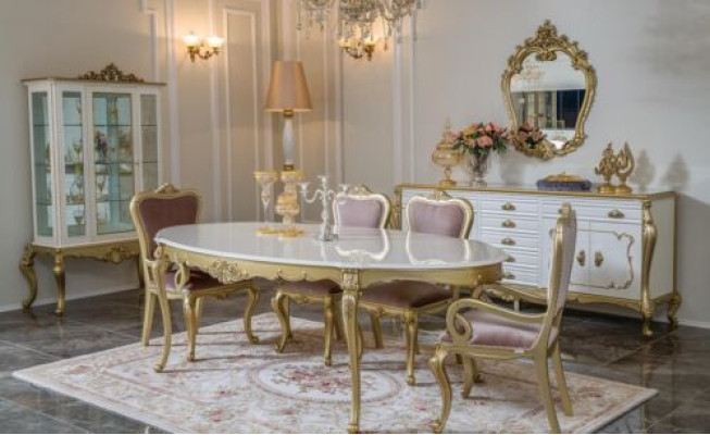 Design Dining room Set 8pcs Dining table Chair Chest of drawers Display case Mirror