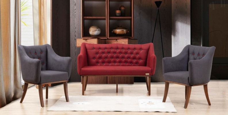 PraxisFurnishings waiting room furniture Chesterfield Stool Sofa Couch 3-piece