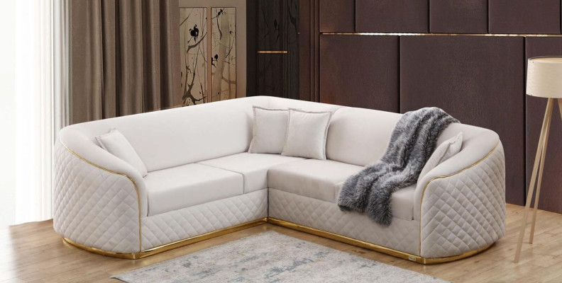 Design Corner sofa Living room Corner suite Couch Textile Beige Gold Velvet
