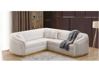 Design Corner sofa Living room Corner suite Couch Textile Beige Gold Velvet