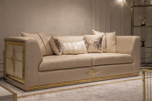 Sofa set 3+3+1 Seater Sofa Armchair Group Set 3pcs Beige Gold Furniture new