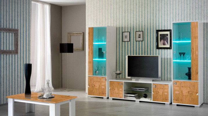 Wall unit 3 pieces. TV cabinet + 2x Display case Design Italian Furniture Living room Luxury Furniture