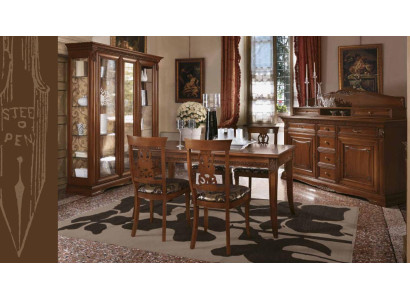 Dining room Complete Table Sideboard 4x Chair Set Display case Baroque Solid wood