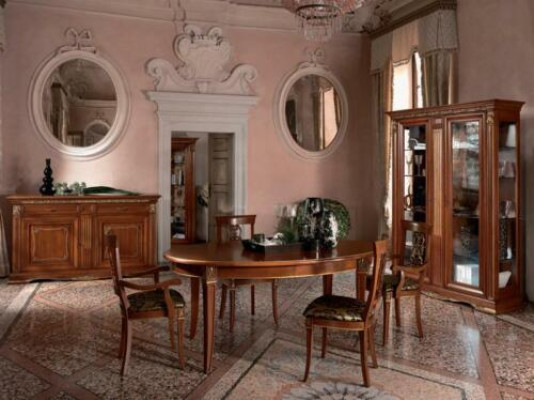 Classic r Dining table Table Solid wood Dining room Suite 6x Chair with armrest 7 pcs.