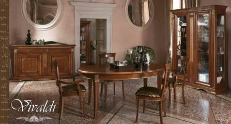 Dining room Suite Solid wood Baroque Rococo Table 4x Chairs Display case Chest of drawers