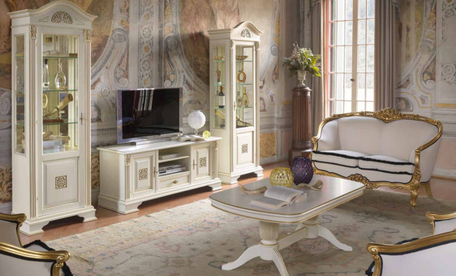 Wall unit Display case Console Wall unit Glass showcases Solid wood Living room 3 pieces