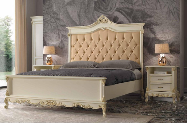 Bedroom Bed with 2 Bedside tables Group Suite Set Beds Chesterfield Solid wood