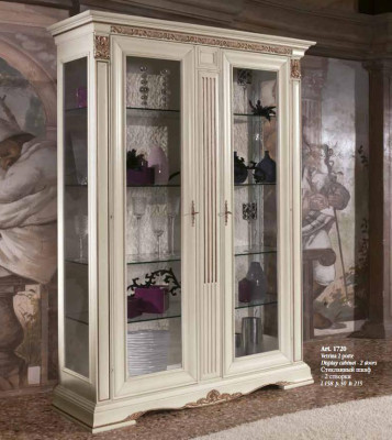 Display case Glass Wardrobe Living room Shop window 2-piece showcases Baroque Rococo Italy Solid wood