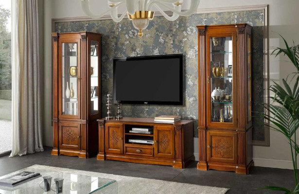 Classic Living room Display case Sideboard TV cabinet Shelf Walls Wardrobe 3pcs. Solid wood