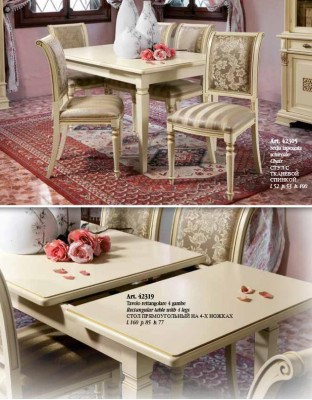 Dining table Table + 4x Chairs Group Dining room Solid wood Suite 5pcs. Set Furniture