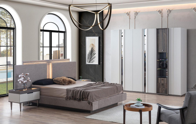 Bedroom Set Modern Bed 2x Bedside table and Wardrobe 4-piece new