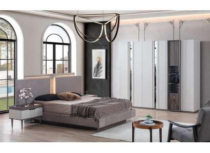 Bedroom Set Modern Bed 2x Bedside table and Wardrobe 4-piece new